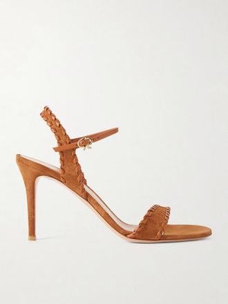 Gianvito Rossi Sandali In Camoscio Con Impunture In Pelle 85 - Marrone