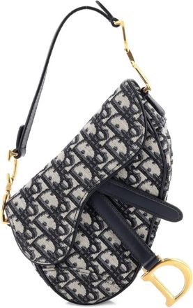 Dior Borsa a spalla Saddle mini in tela con motivo Oblique - Blu