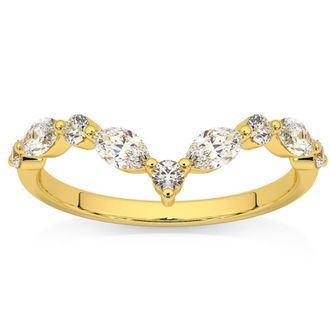 Pompeii3 60Ct Diamond Guard Insert V Shape Marquise Wedding Ring 10k Gold Lab Grown