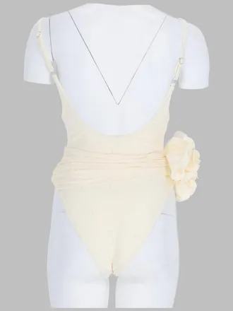 Magda Butrym Womens One-Piece Swimsuit With Embroidered Roses Beige Polyamide Swim Shorts