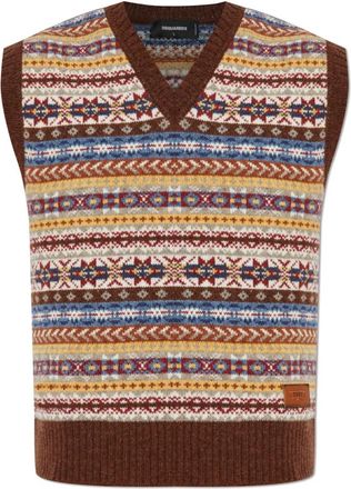 Dsquared2 Wollen vest - Heren - V-hals truien - Veelkleurig - M - Wol - Truien & Vesten