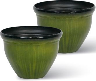 OEM Maceta Redonda De Pl&aacute;stico Verde De 5 Pulgadas De Di&aacute;metro Con Orificios De Drenaje, 4 Pulgadas De Alto - Juego De 2, Maceta Lisa En Forma De Campana 