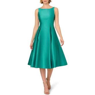 Adrianna Papell Sleeveless Mikado Fit & Flare Midi Dress in Botanic Green at Nordstrom, Size 8