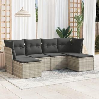 vidaXL Vidaxl - Set De Sof&aacute;s De Jard&iacute;n 6 Pzas Y Cojines Rat&aacute;n Sint&eacute;tico Gris
