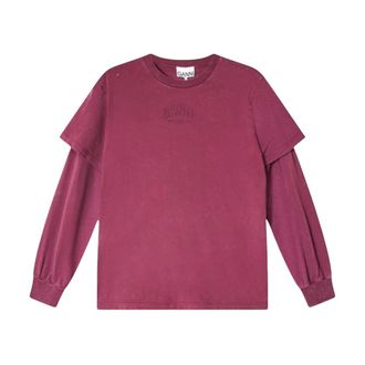 Ganni Future Heavy Double Sleeve Long Sleeve T-Shirt - Dames - Tops - Rood - Maat: S Katoen