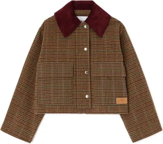 Ganni Heavy Check Twill Short Barn Jacket - Dames - Jassen - Bruin - Maat: S Wol