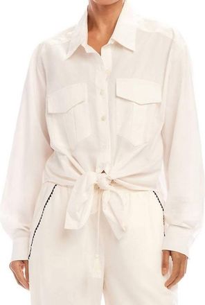 Karen Kane Long Sleeve Tie-Front Top In Ecru