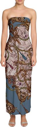 Marchesa Strapless Printed Midi Dress
