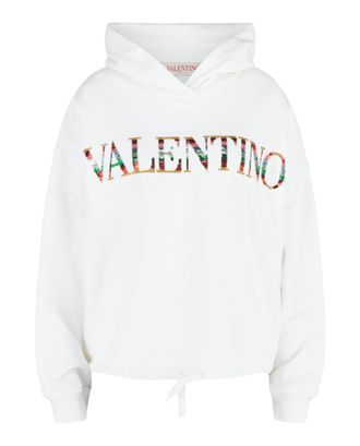 Valentino Sequin Logo Cropped Hoodie