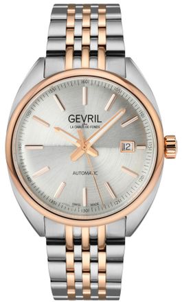 Gevril Group Five Points Mens 48700 Swiss Made Automatic Sellita SW200 Silver Dial Two Tone Stainless Steel Luminous Date Watch - Silver & Rose Gold - One Size