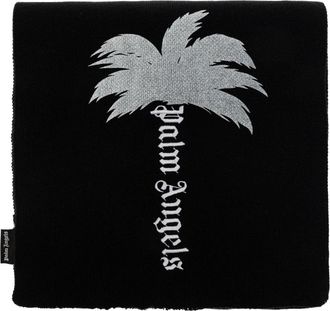 Palm Angels Sciarpa con Logo Ricamato - - Accessories - Uomo - Nero - ONE SIZE