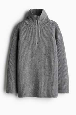 H&M Gerippter Pullover mit Reissverschluss - Graumeliert