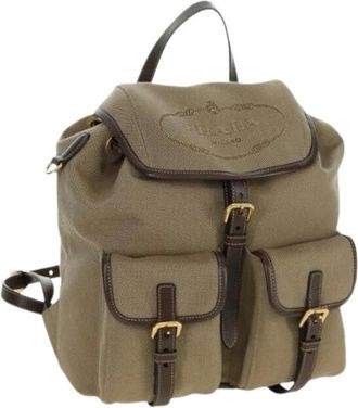 Prada Pre-owned Backpacks, female, Beige, Size: ONE SIZE Pre-owned Vintage Canvas Backpack