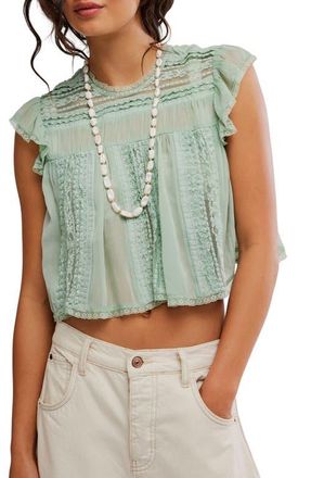 Free People Sun Drenched Lace Trim Crop Top in Mermaids Tail at Nordstrom, Size X-Large