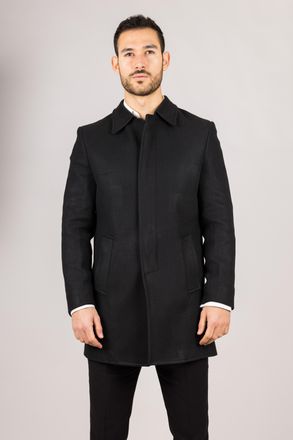 TruClothing Herenjas van wolmix met klassieke kraag en zwarte overjas