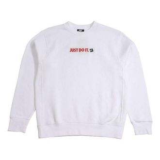 Nike JDI Printing Fleece Lined Athleisure Casual Sports Black Round Neck Pullover White BV5090-100