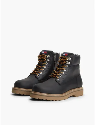 Tommy Hilfiger Mens Tommy Jeans Archive Leather Outdoor Boot - Black - US 11.5 / EU 45