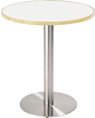 Oviala Mesa de comedor 60 cm con tapa de mármol blanco/dorado y base plateada