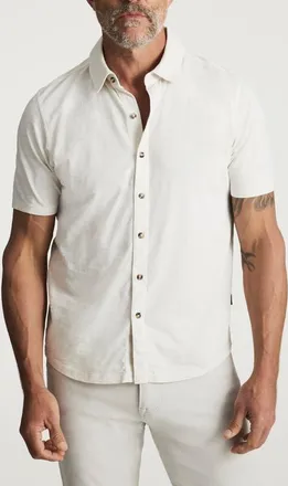 34 Heritage Short Sleeve Slub Cotton Jersey Button-Up Shirt in Antique White at Nordstrom, Size Xx-Large