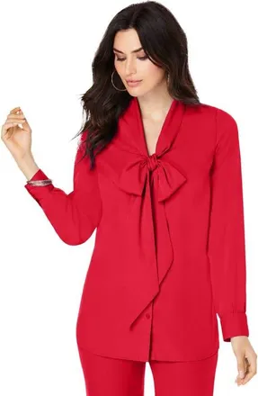 Roaman's Long Sleeve Bow Blouse in Vivid Red at Nordstrom, Size 42