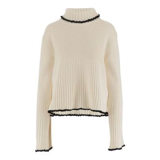 Jil Sander Turtlenecks, female, Beige, Size: M High Neck Wool-Blend Sweater Ivory Black