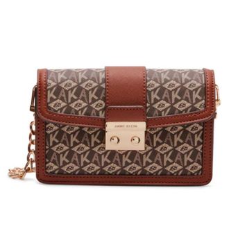Anne Klein Mini Flap Bag Womens Brown Crossbody Strap Handbag FROG398
