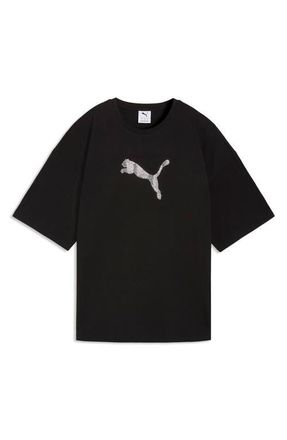 Puma Essentials Bedazzled Rhinestone Embellished Cotton Graphic T-Shirt in Puma Black at Nordstrom, Size X-Small