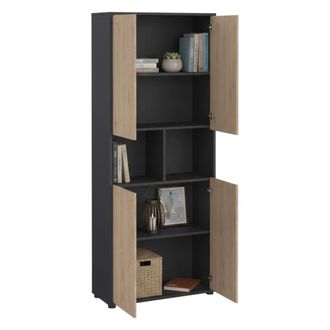 Dmora Aparador Roseline, Buf&eacute; De Sal&oacute;n, Aparador De Sal&oacute;n, Despensa De Cocina, 80x34 H205 Cm, Roble Y Gris - Dmora