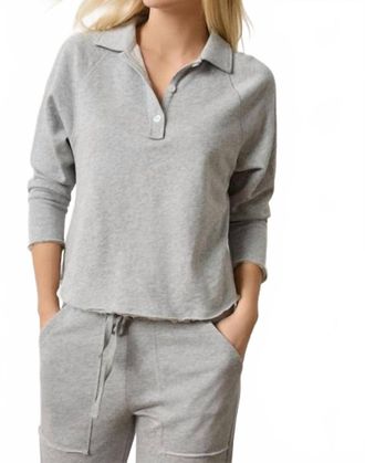 Lilla P Shirttail Long Sleeve Polo In Heather Grey