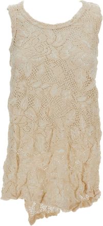 Comme Des Gar&ccedil;ons White Shirred Floral Embroidered Tank Top