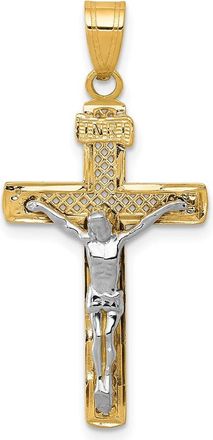 Diamond2Deal 14k Two-tone Gold Diamond-cut Lattice Cross Crucifix Pendant