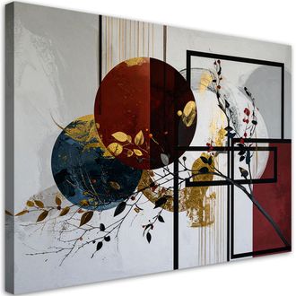 Feeby Impresi&oacute;n De Imagen, Abstracci&oacute;n Roja Y Azul De C&iacute;rculos Y Hojas, 100x70