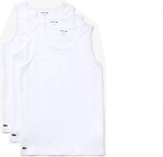Lacoste Mens Essentials 3 Pack Cotton Slim Fit Tank Tops In White