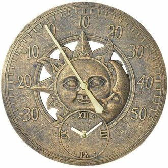 OEM Term&oacute;metro Exterior Reloj De Pared Vintage Decoraci&oacute;n Retro Reloj De Estaci&oacute;n Reloj Colgante Con Dise&ntilde;o De Sol Y Luna Resistente Al Agua Para Exterior