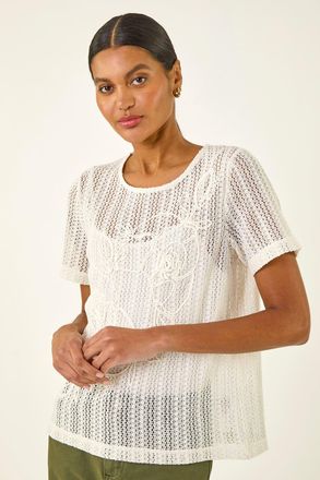 Roman Textured Floral Line Stretch Top