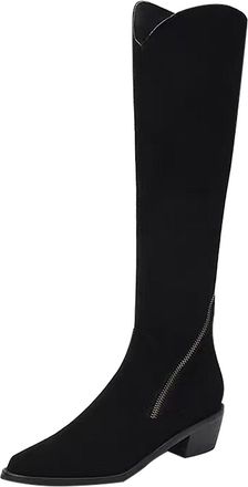 Generic Black Riding Boots Women Heel Womens Boots Breathable Fashion Round Head Chunky Heel Womens Shoes Tan Knee High Boots (Black, 7.5)