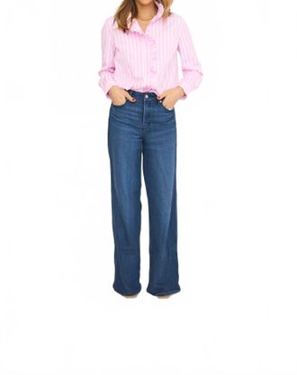 English Factory Ruffle Trim Striped Button-Up Shirt In Pink