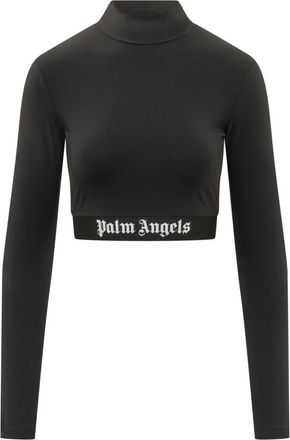 Palm Angels Black Logo Mock Collar Top