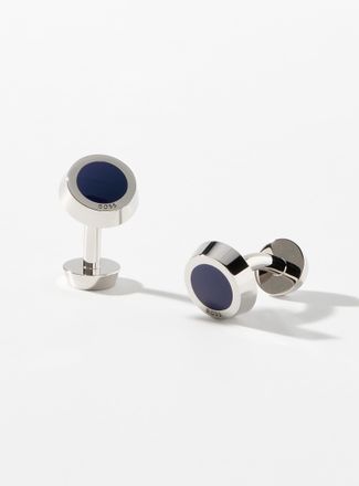 BOSS Mens Black-stone circular cufflinks