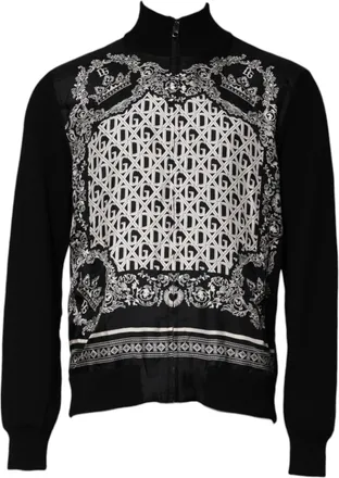 Dolce & Gabbana Mens Black White Bandana Print Full Zip Sweater And Cashmere Silk Clothing