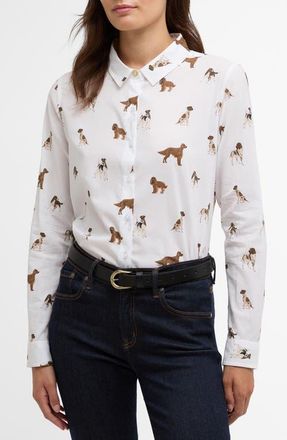 Barbour Safari Dog Print Button-Up Shirt in White Multi Dog Print at Nordstrom, Size 14 Us