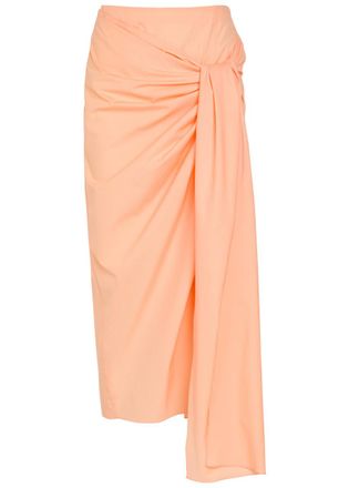 Khaite Shay Asymmetric Cotton-poplin Midi Wrap Skirt - Peach - 8 (UK12 / M)