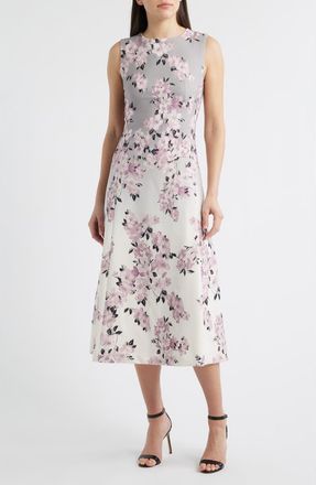 Anne Klein Floral Print Sleeveless Midi Dress in White Dove Multi at Nordstrom, Size 16P