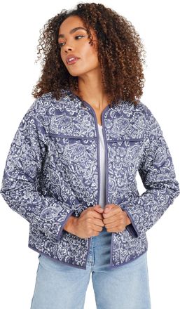 M&Co Womens Cotton Floral Print Quilted Jacket - Womens Blue