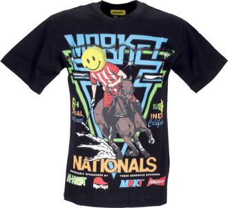 Market Horserace Print Polo Tee - Heren - T-shirts - Zwart - S - Katoen - Tops