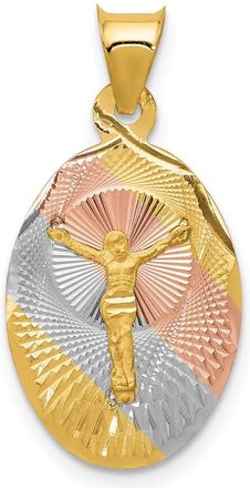 Diamond2Deal 14k Yellow Gold Rose White Rhodium Diamond-Cut Corpus Oval Pendant