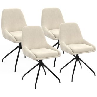 IDMarket Set di 4 sedie girevoli in velluto beige THALYA con braccioli
