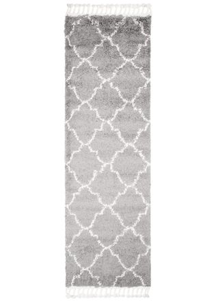 Tapiso Alfombra de pasillo gris crema tr&eacute;bol marroqu&iacute; flecos 100x150