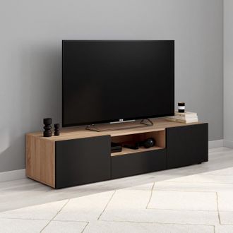 IDMarket Idmarket - Mueble De Tv Eli 140 Cm En Madera De Haya Con Puertas Negras