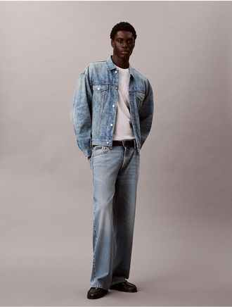 Calvin Klein Jeans Calvin Klein Mens Allover Monogram 90s Denim Trucker Jacket - Light/Pastel Blue - 2XL